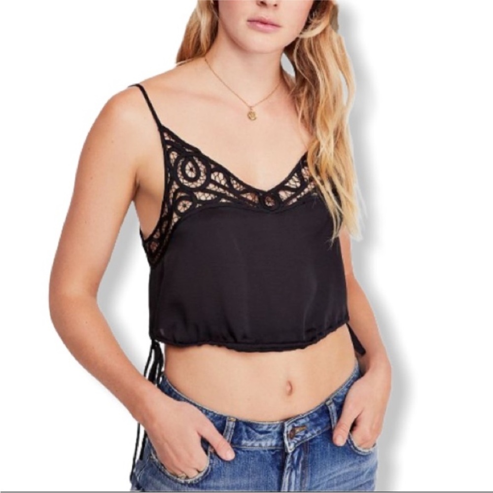 Free People Blouson Brami Black Eyelet Crop Tank Top Cami Size Medium